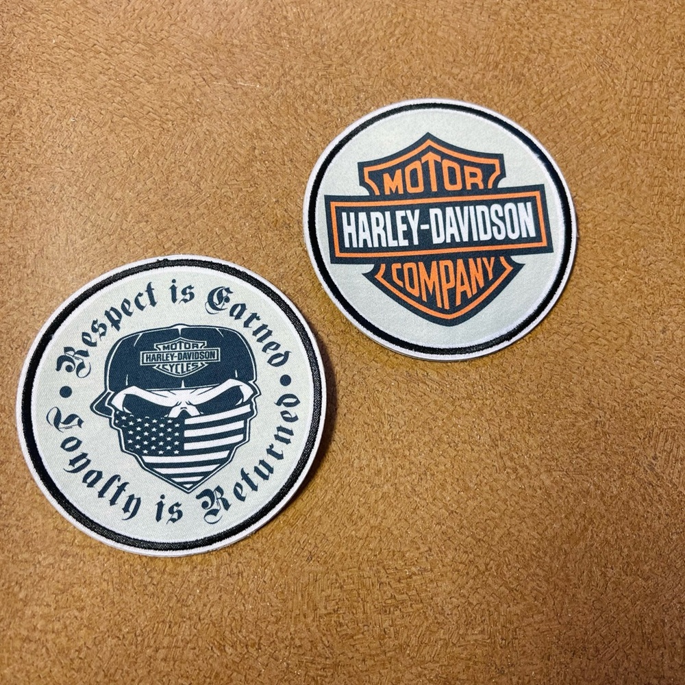 Harley-Davidson Iron on Patches - Black, Orange, White set/2
